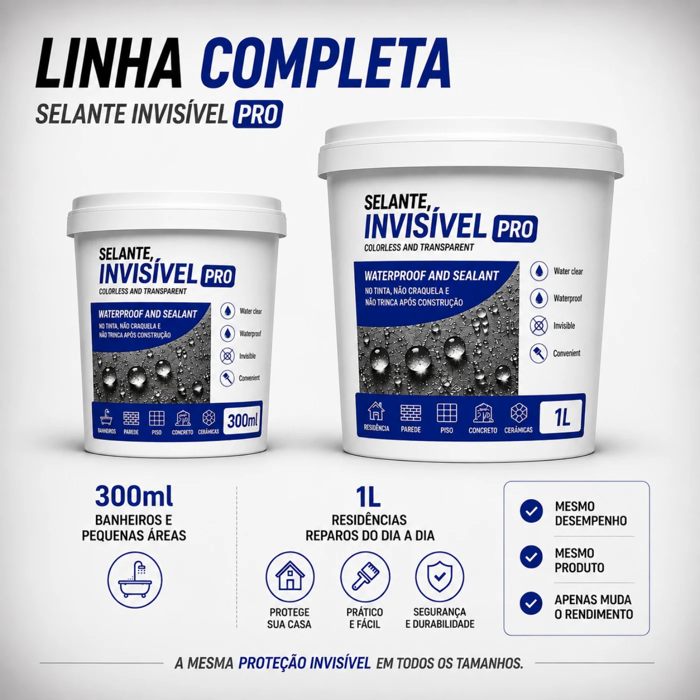 Linha completa do Selante Invisível PRO: 300ml e 1L