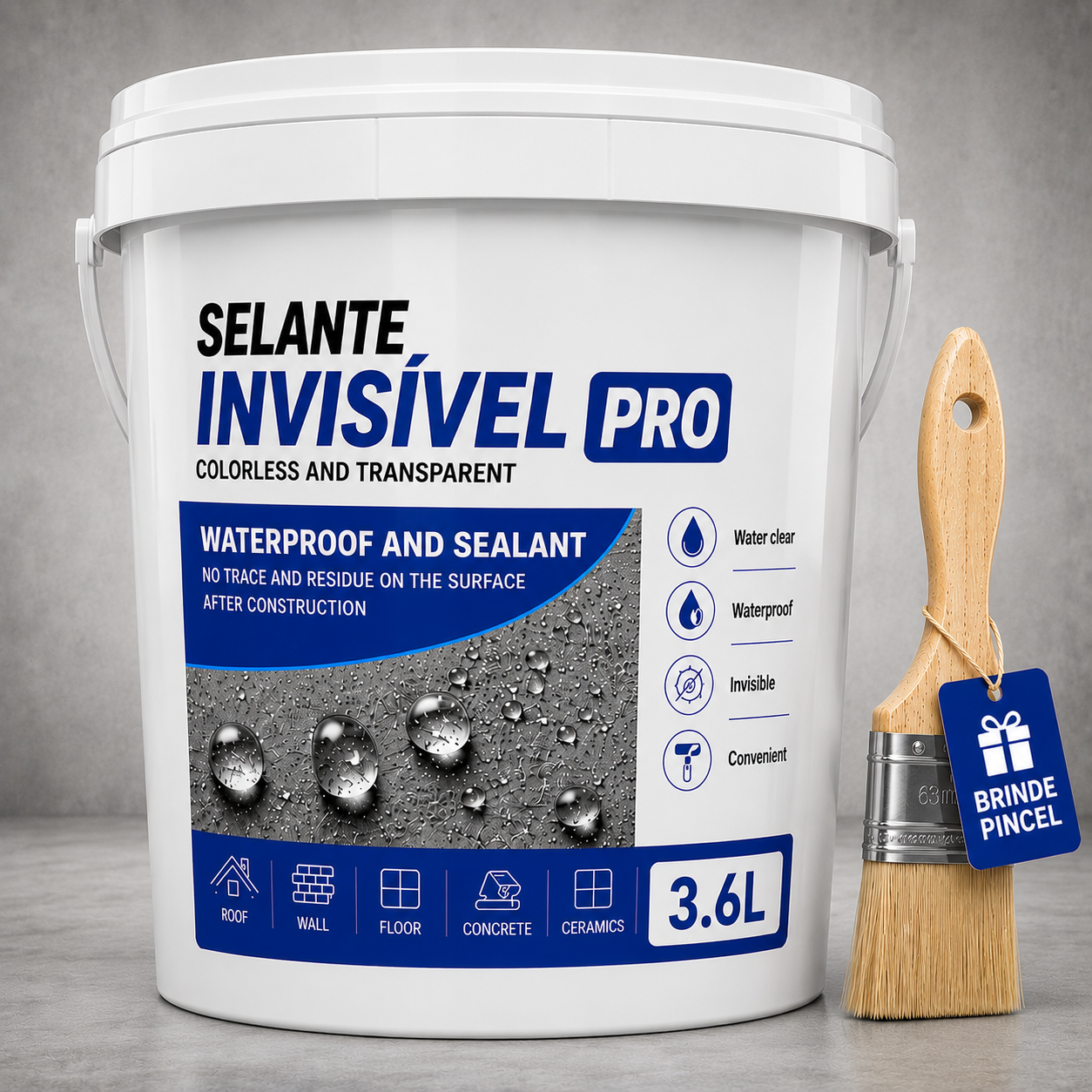 Balde do Selante Invisível PRO 3,6L com pincel brinde